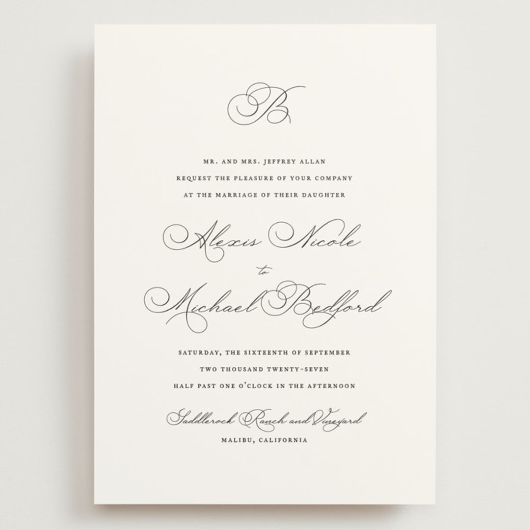 "Initial" - Wedding Invitations in Pearl by Jennifer Postorino - Front