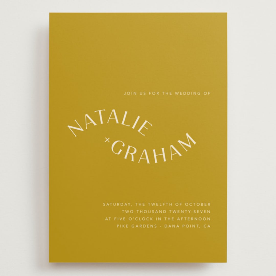 "Swoop" - Wedding Invitations in Marigold by Stacey Day - Front