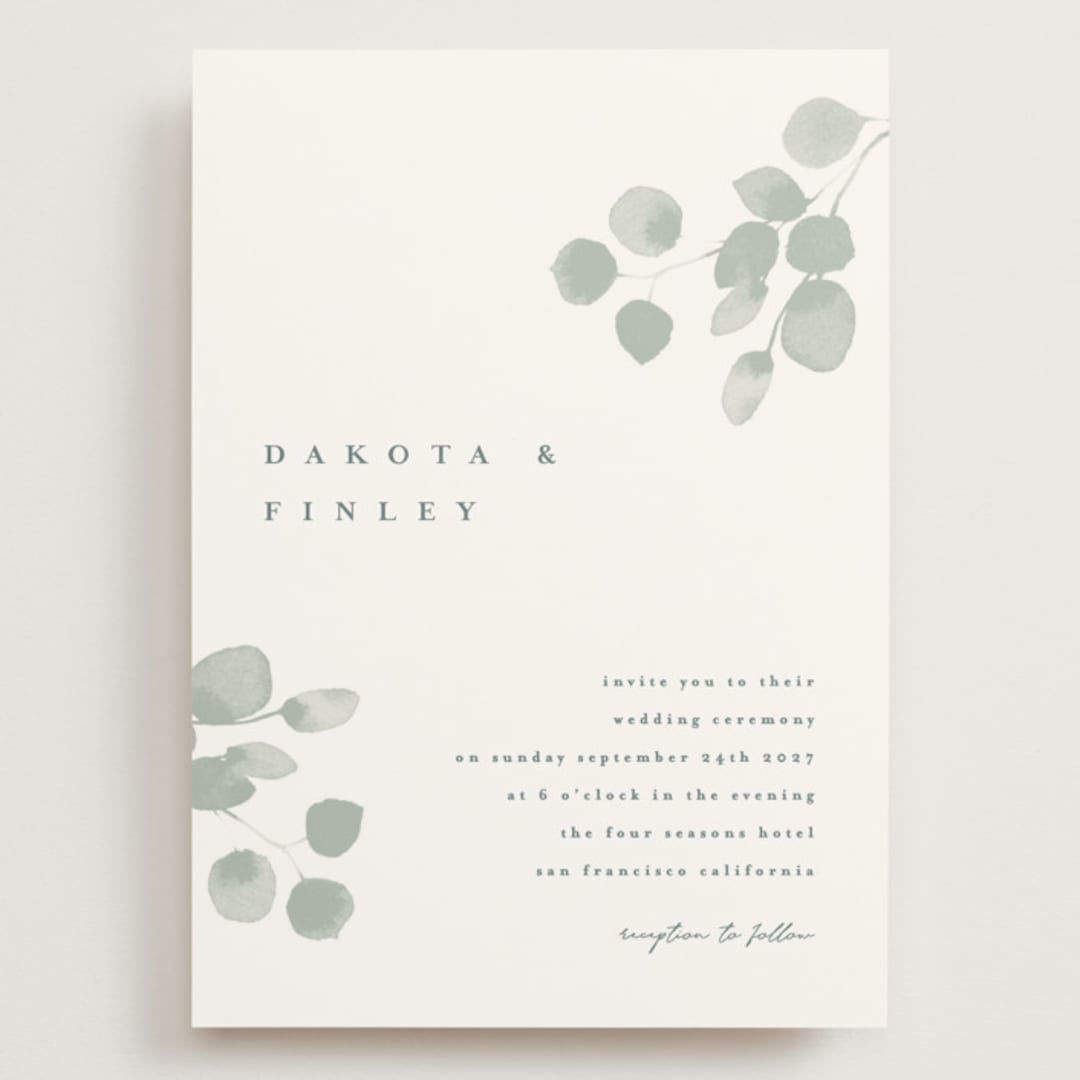 "Silver Dollar Eucalyptus" - Wedding Invitations in Silver Dollar by Shannon Chen of Four Wet Feet Studio - Front
