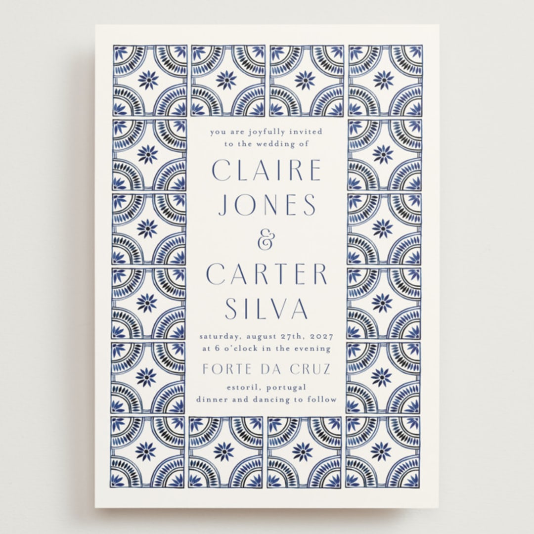 "watercolor tile" - Wedding Invitations in Cobalt by Katharine Watson - Front