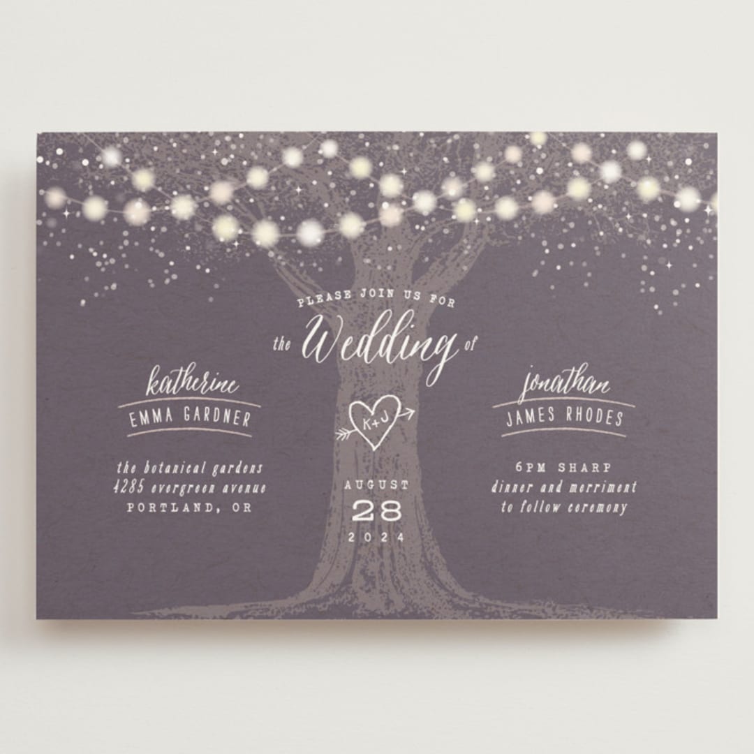 "Garden Lights" - Wedding Invitations in Plum by Hooray Creative - Front