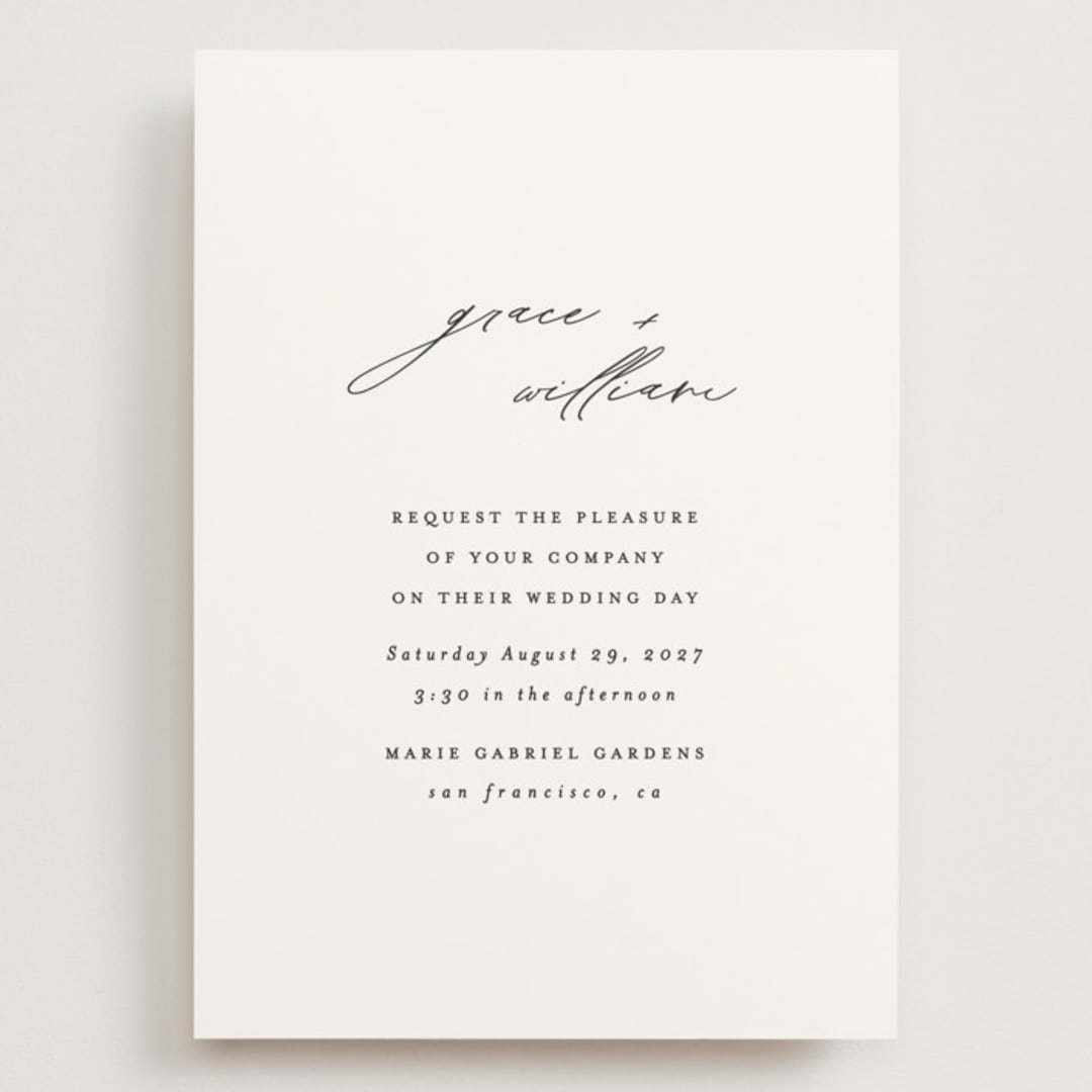 "Delicate Script" - Wedding Invitations in Cotton by Angela Thompson - Front
