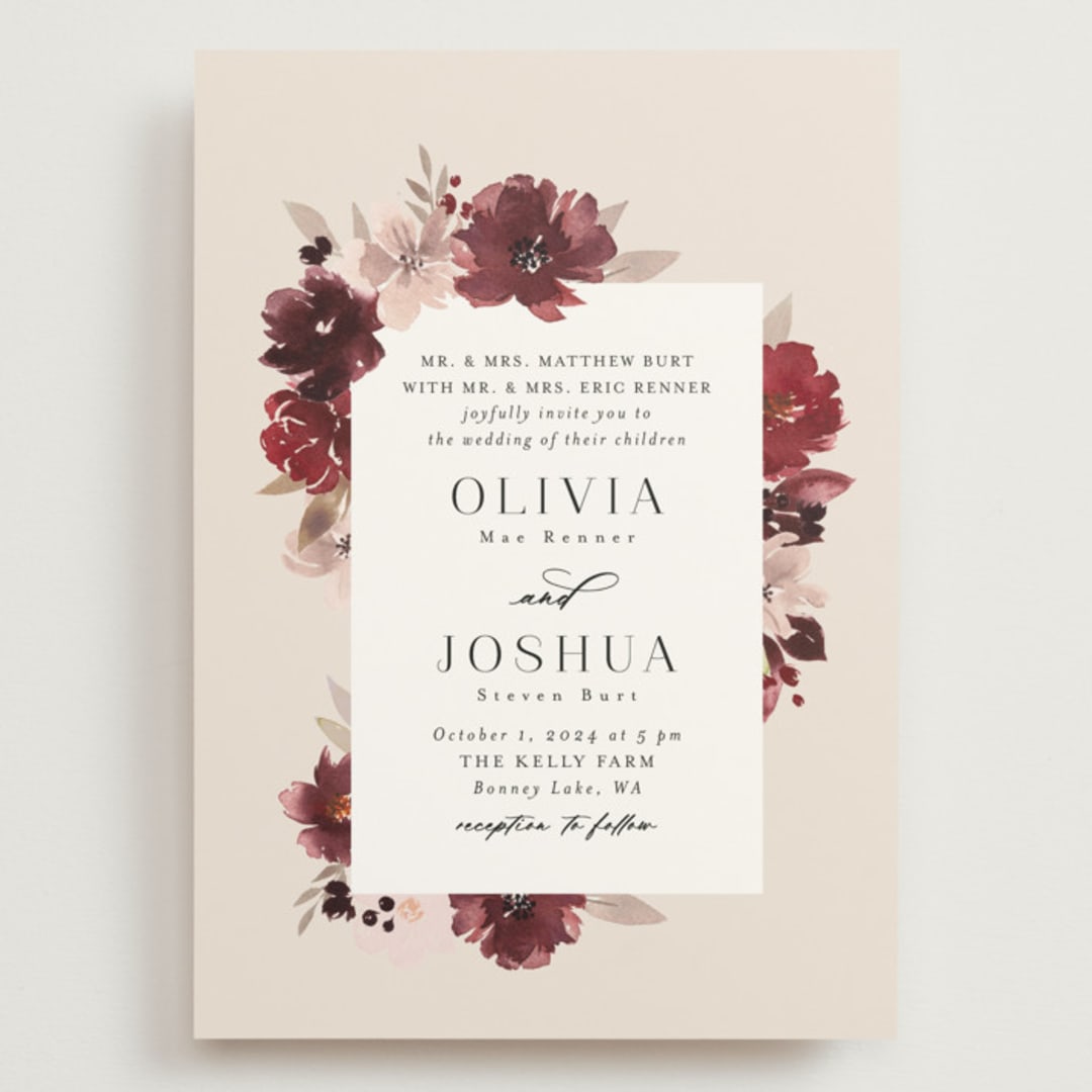 "Emyn" - Wedding Invitations in Burgundy by Itsy Belle Studio - Front