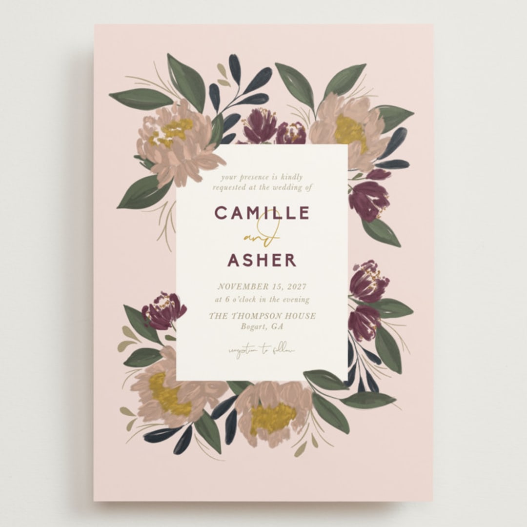 "Wild Peonies" - Wedding Invitations in Blush by Cindy Reynolds - Front