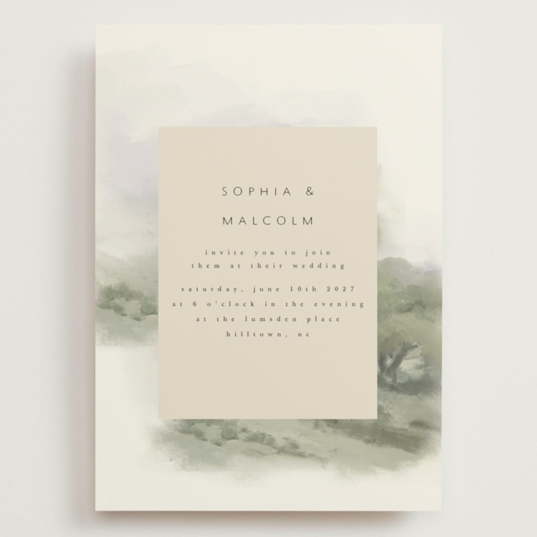 "Hillside" - Wedding Invitations in Moss by Hannah Williams - Front