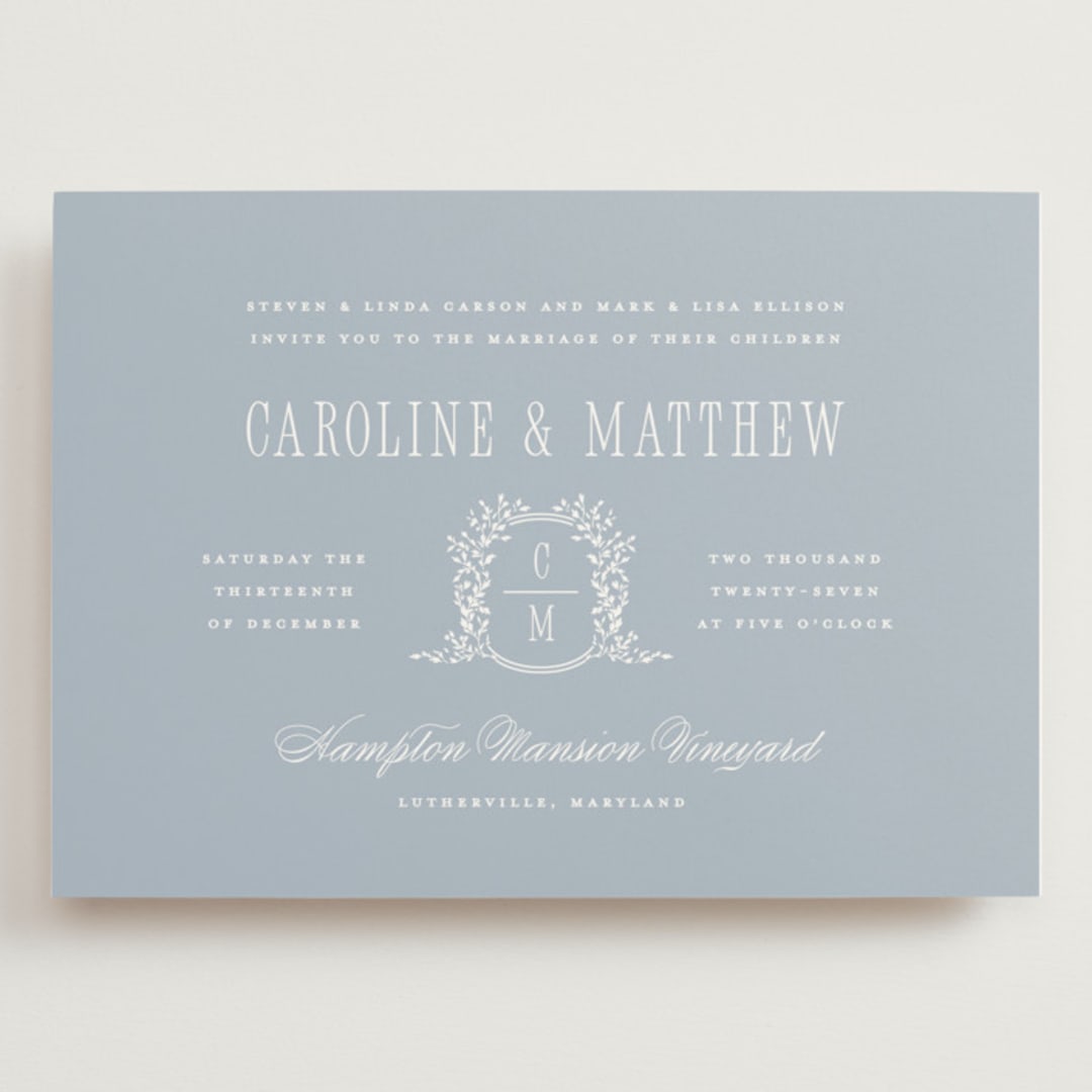 "Hartford" - Wedding Invitations in Powder by Erin L. Wilson - Front