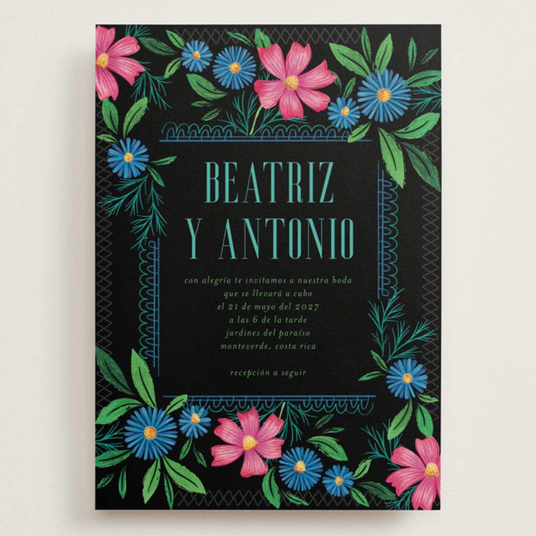 "Embroidery" - Wedding Invitations in Noche by Jackie Crawford - Front
