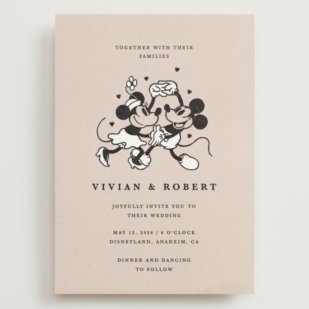 "Disney's Retro Mickey Mouse and Minnie Mouse" - Wedding Invitations in Retro by Sumak Studio - Front