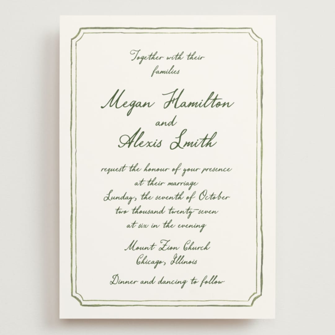 "Handwritten" - Wedding Invitations in Moss by Cass Loh - Front