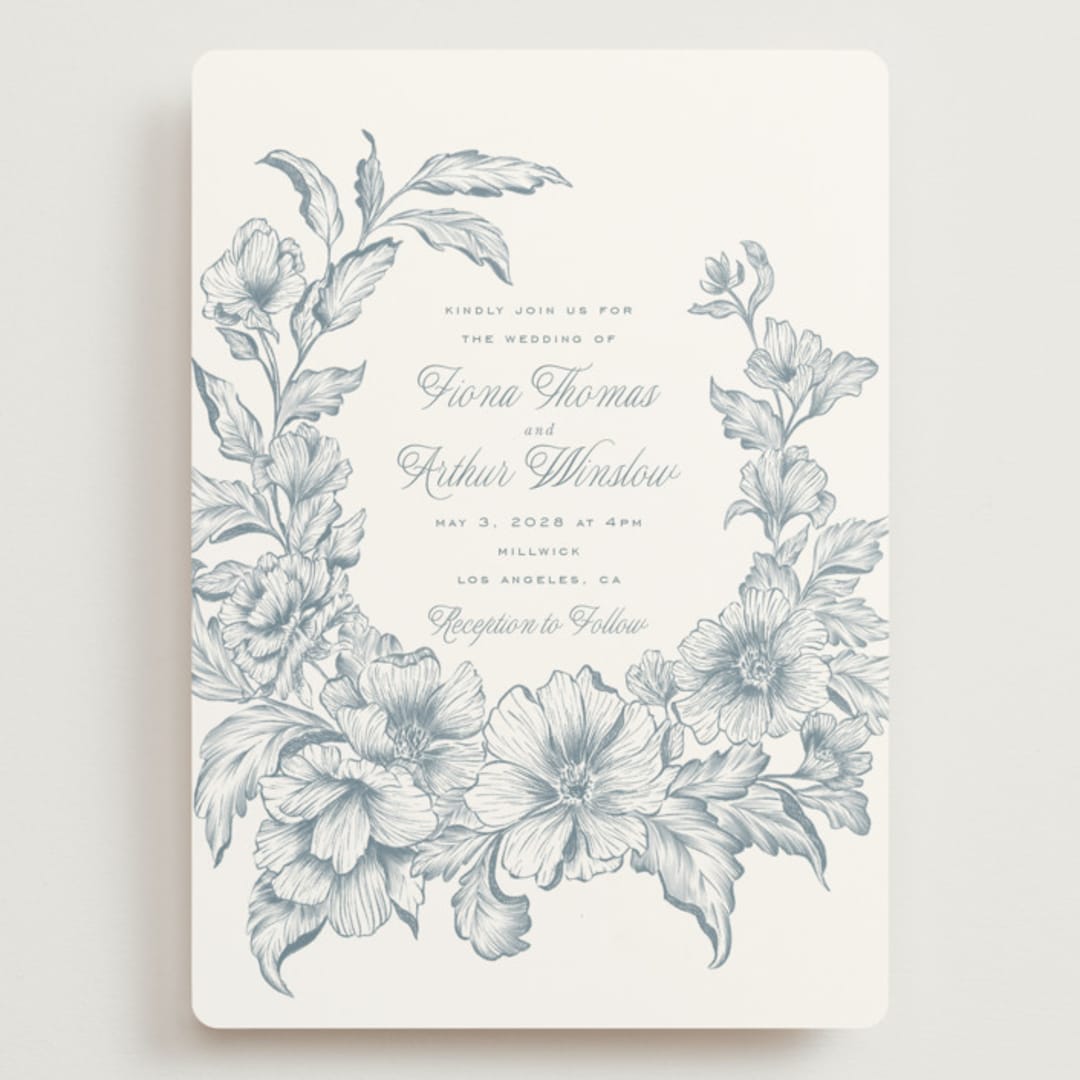 "Wreath In Bloom" - Wedding Invitations in Lake by Leah Bisch - Front