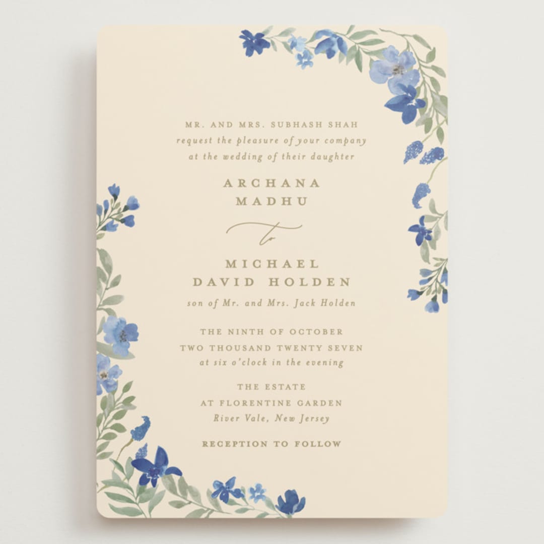 "Nilgiri" - Wedding Invitations in Blueberry by Creo Study - Front