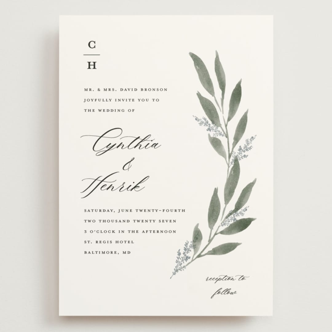 "Pressed Foliage" - Wedding Invitations in Heather by Stacey Meacham - Front