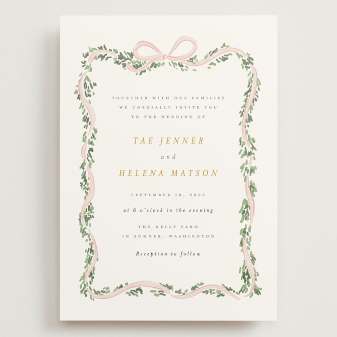 "Ribbonly Frame" - Wedding Invitations in Blush by Itsy Belle Studio - Front