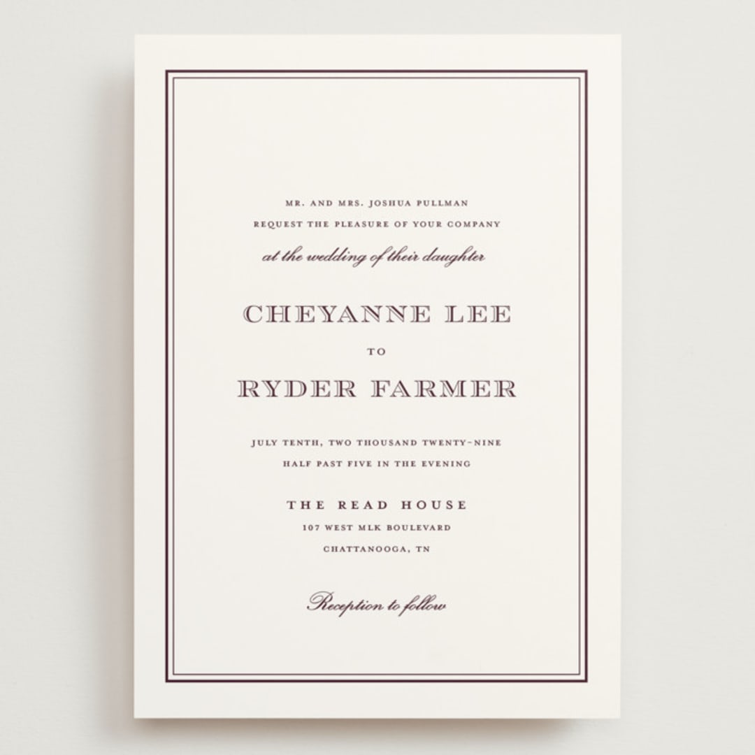 "Engraved names" - Wedding Invitations in Burgundy by Stacey Meacham - Front