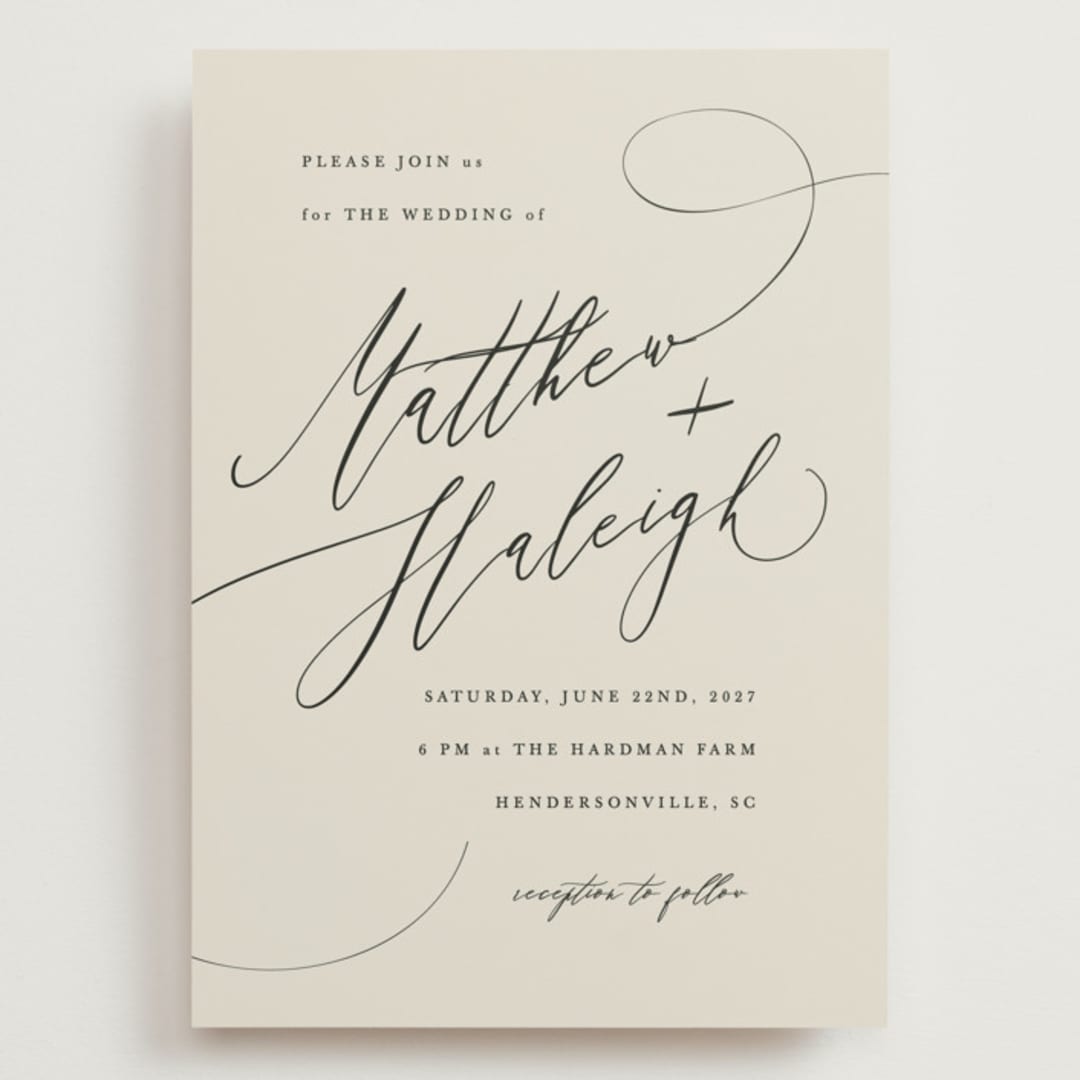 "Tilted Script" - Wedding Invitations in Ivory by Hannah Williams - Front