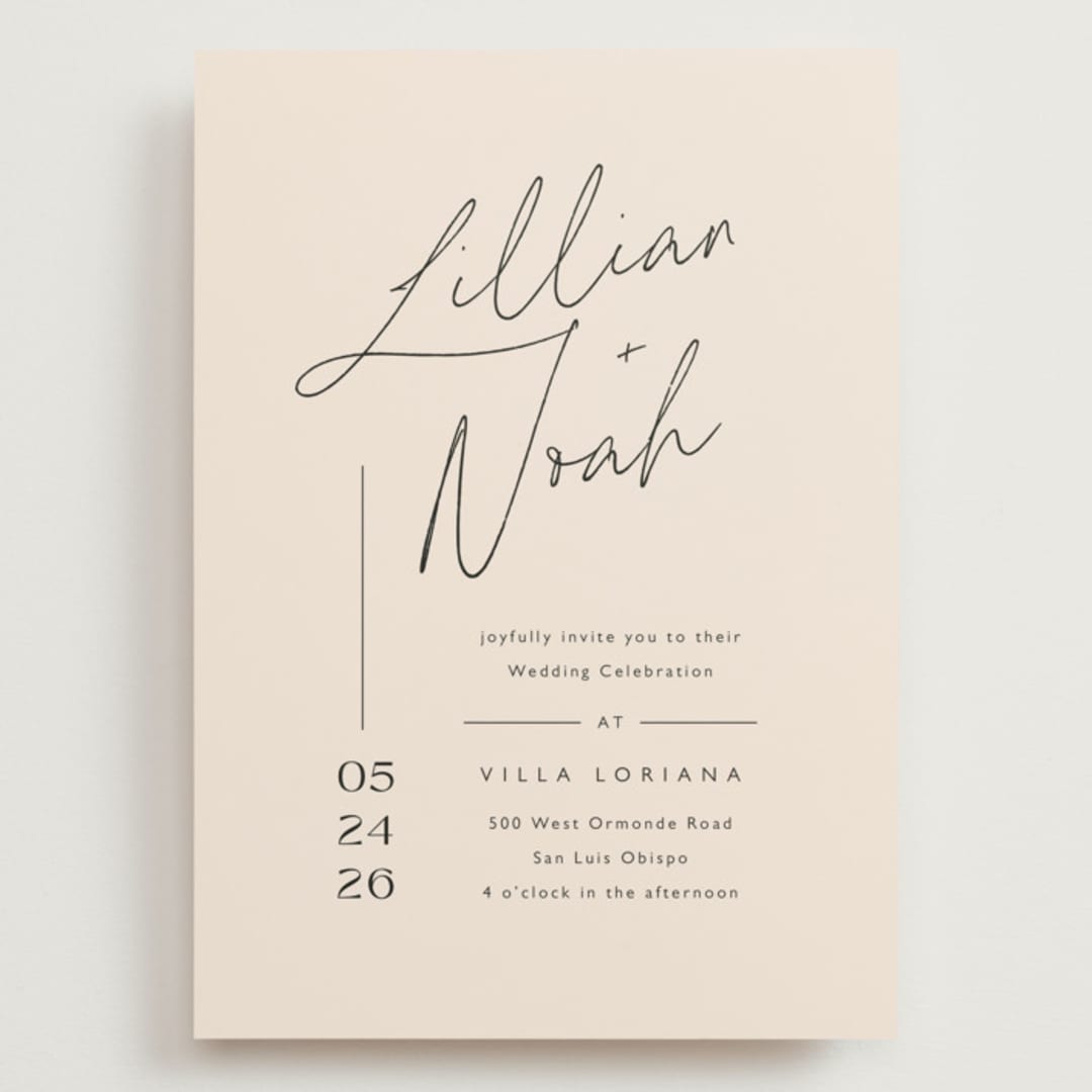 "Modern Aligned" - Wedding Invitations in Creampuff by Carolyn MacLaren - Front