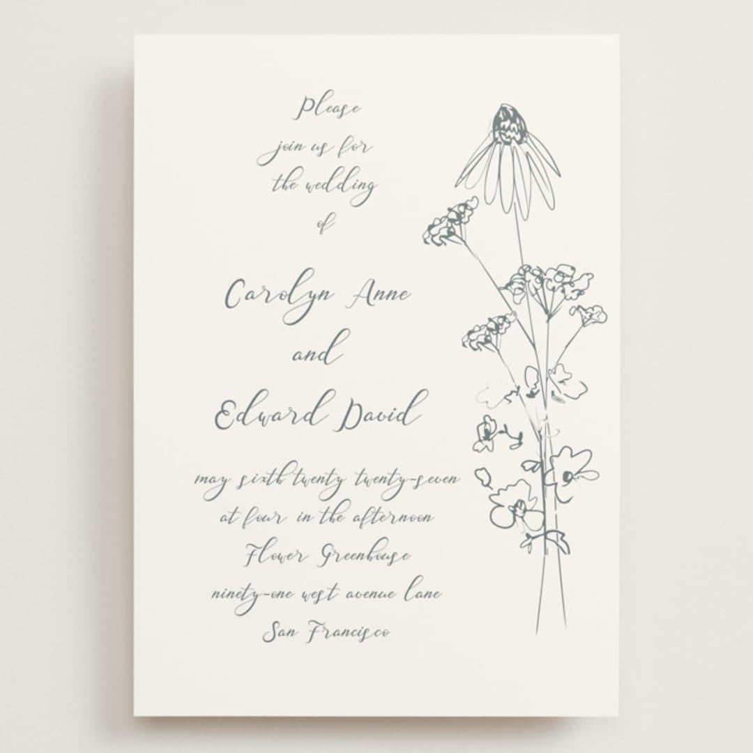 "Sketched Florals" - Wedding Invitations in Storm by Baumbirdy - Front