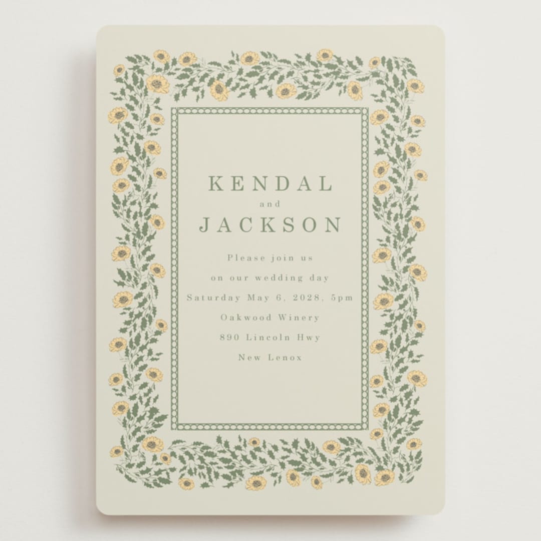 "Framed Floral" - Wedding Invitations in Mustard by Baumbirdy - Front