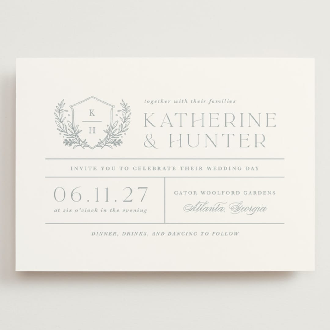 "Modern Crest" - Wedding Invitations in Sea by Kristen Smith - Front