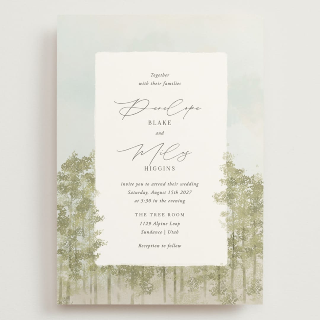 "Aspen" - Wedding Invitations in Lake by Robert and Stella - Front