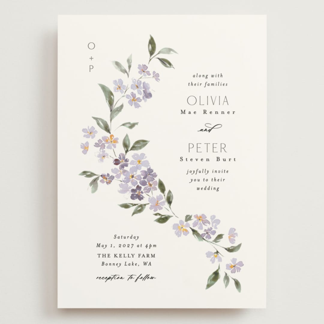 "Sweeping Vine" - Wedding Invitations in Periwinkle by Itsy Belle Studio - Front