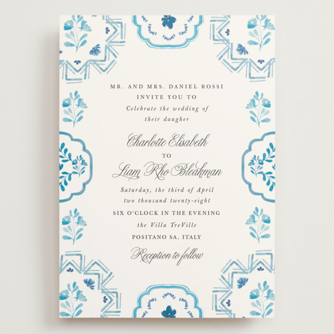 "Almafi" - Wedding Invitations in Cerulean by Itsy Belle Studio - Front