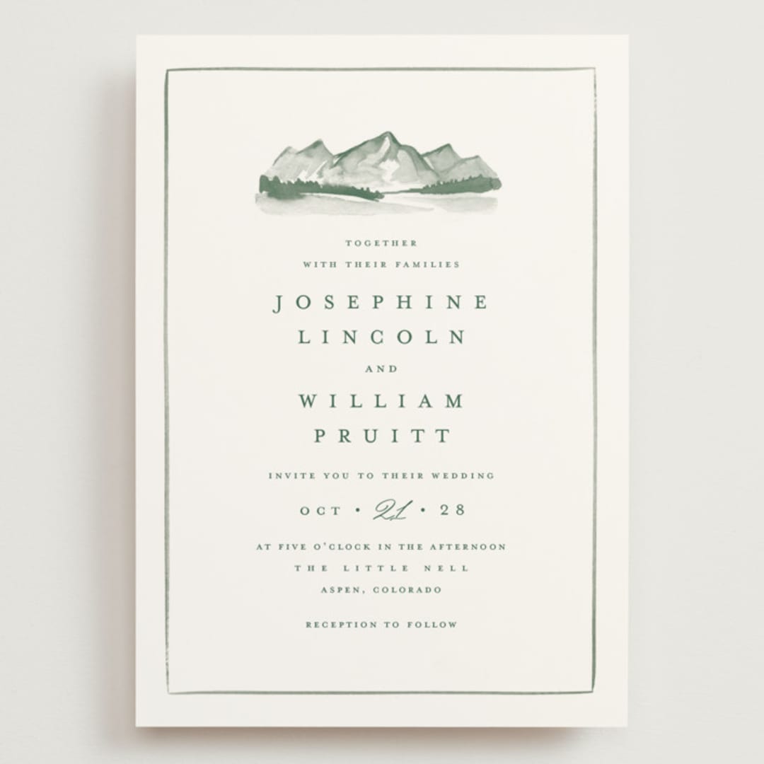 "Mountain Ridge" - Wedding Invitations in Pine by Amy Kross - Front