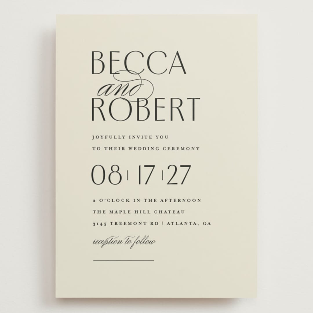 "Elegant Type" - Wedding Invitations in Cream by Louise Kay - Front