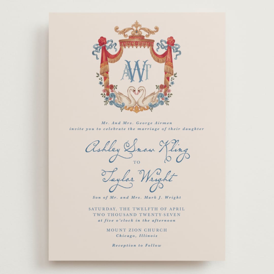 "Swan Crest" - Wedding Invitations in Royal by Cass Loh - Front