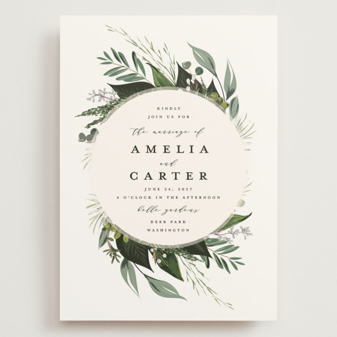 "Natures Greens" - Wedding Invitations in Ivory by Susan Moyal - Front