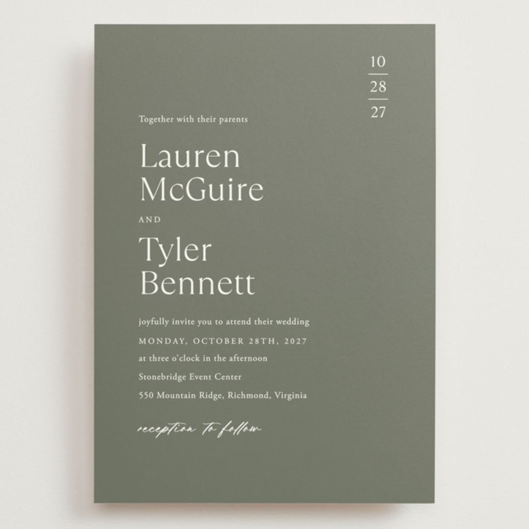 "Modern Bookmark" - Wedding Invitations in Cactus by Jill Means - Front