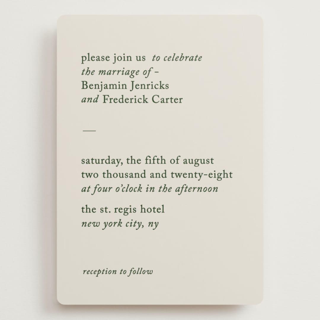 "Editorial" - Wedding Invitations in Forest by Bethan - Front