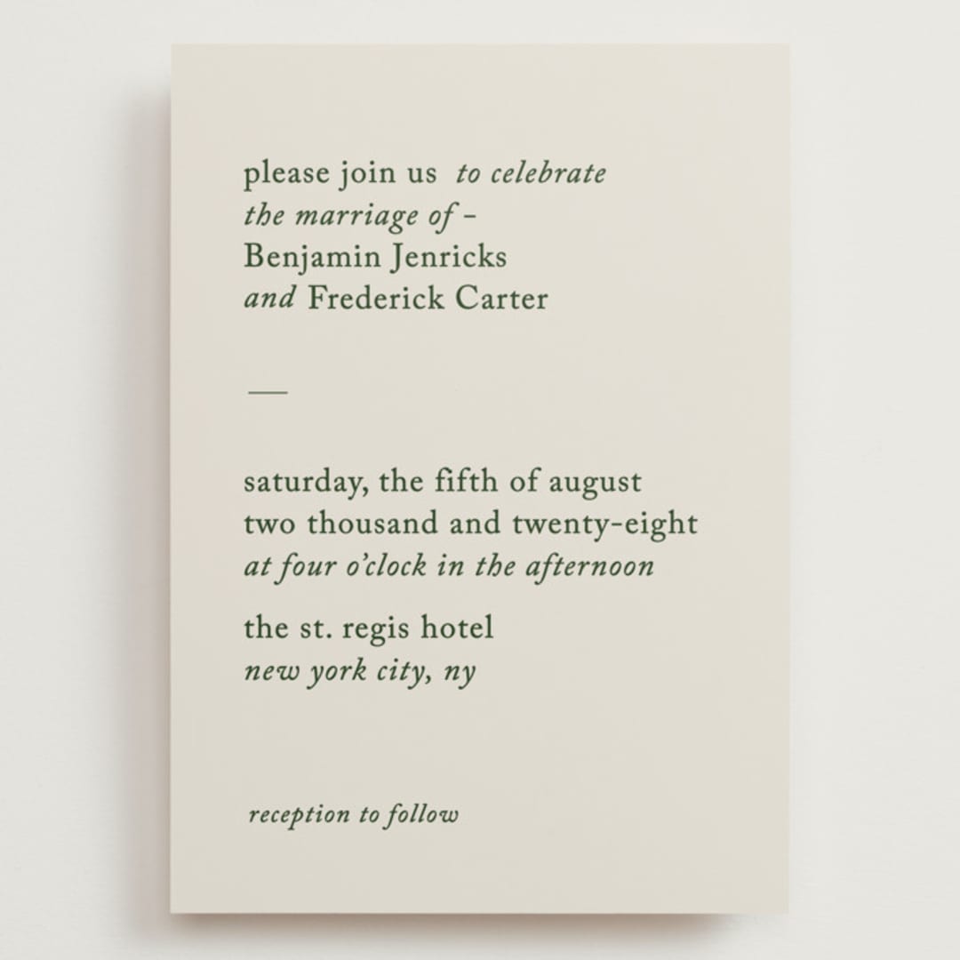 "Editorial" - Wedding Invitations in Forest by Bethan - Front
