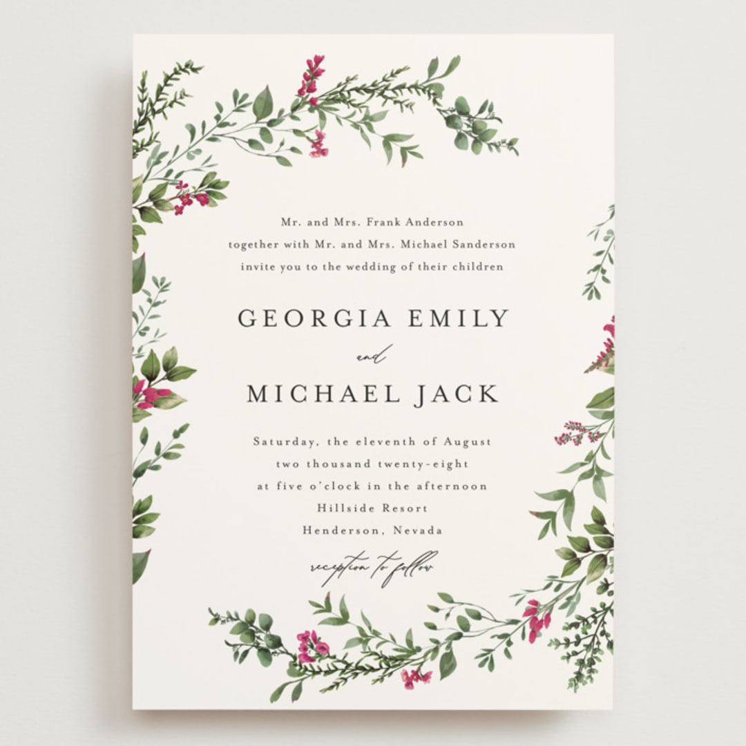 "Romantic Florals" - Wedding Invitations in Peony by Susan Moyal - Front