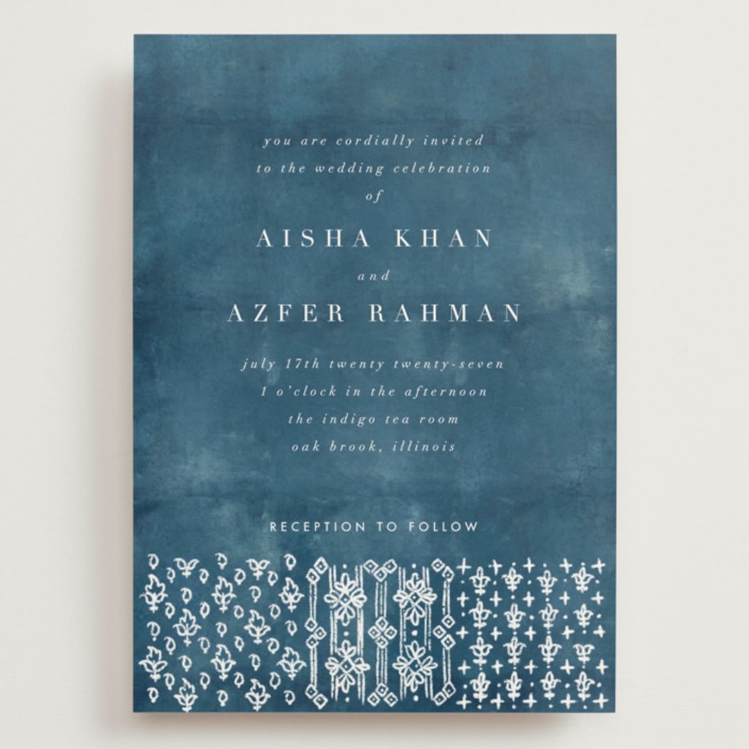 "Kantha Quilt" - Wedding Invitations in Indigo by Nazia Hyder - Front