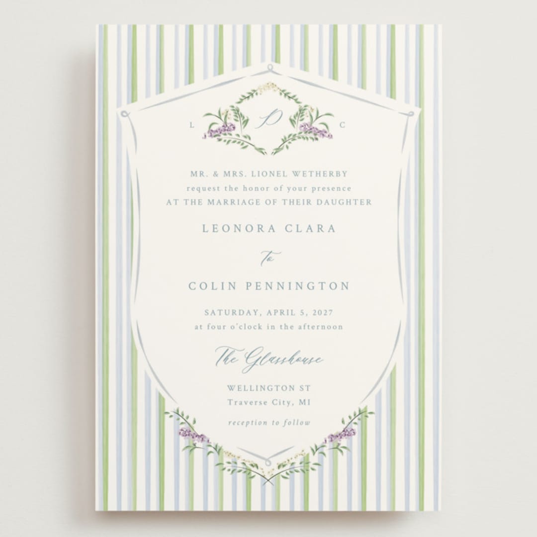 "Vintage Whimsy" - Wedding Invitations in Bluebell by Corinne Malesic - Front