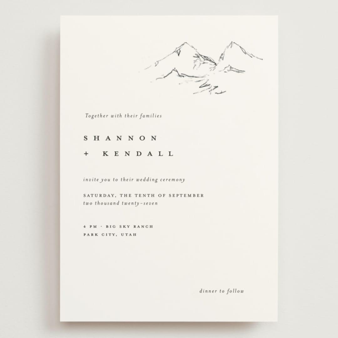 "Sketched Mountains" - Wedding Invitations in Snow by Mere Paper - Front