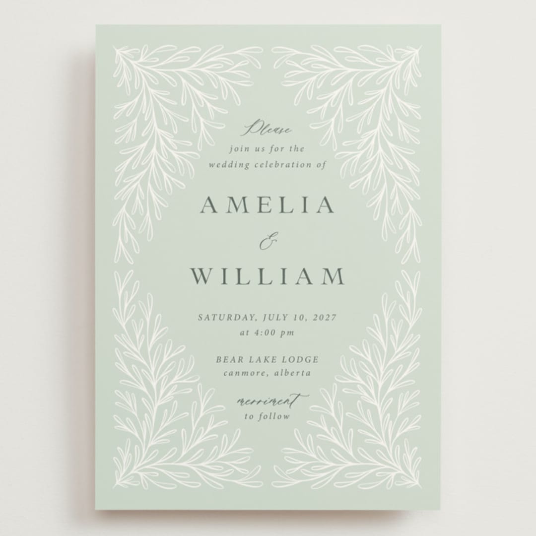 "Fairy Forest" - Wedding Invitations in Sage by Kristen Knechtel - Front
