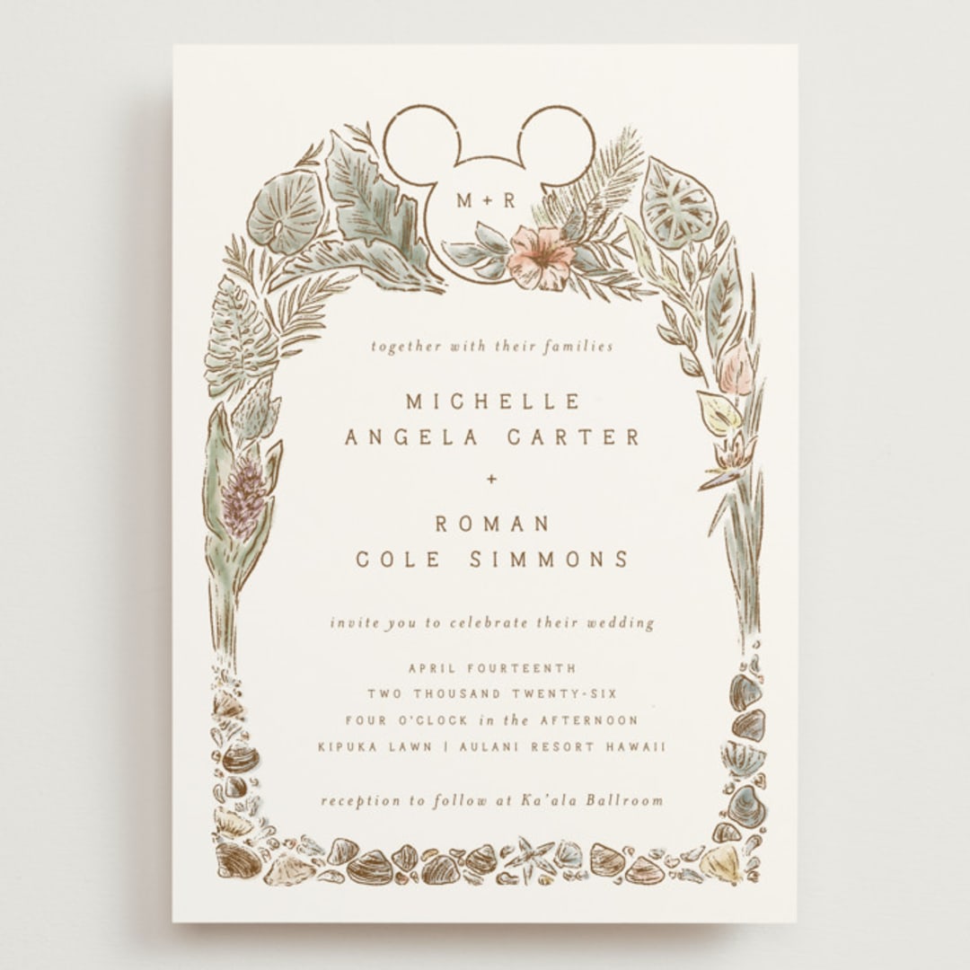 "Disney's Mickey Mouse Tropical Frame" - Wedding Invitations in Earth by Shiny Penny Studio - Front