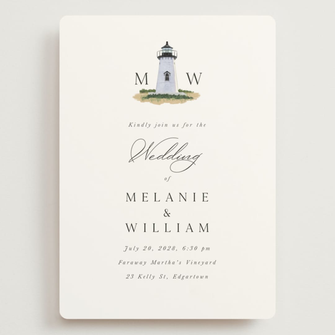 "East Coast Lighthouse" - Wedding Invitations in Snow by Becky Nimoy - Front