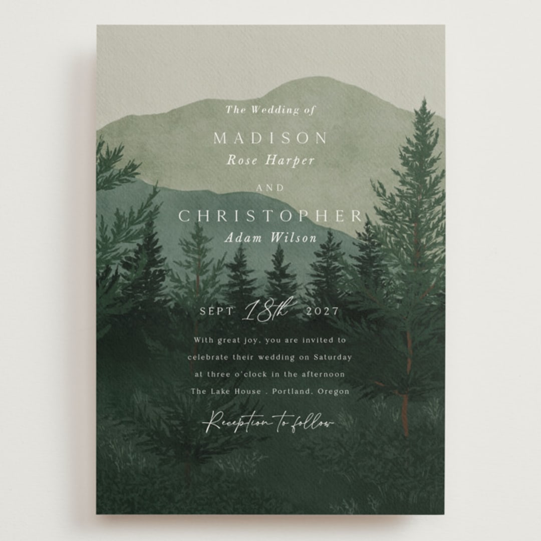"The Forest" - Wedding Invitations in Jade by Elly - Front
