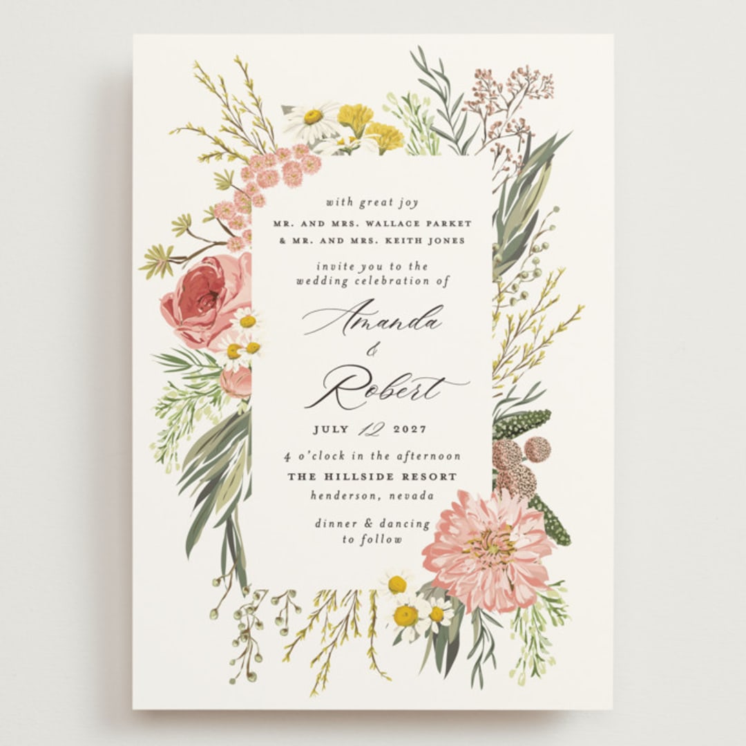 "Organic Florals" - Wedding Invitations in Blush by Susan Moyal - Front