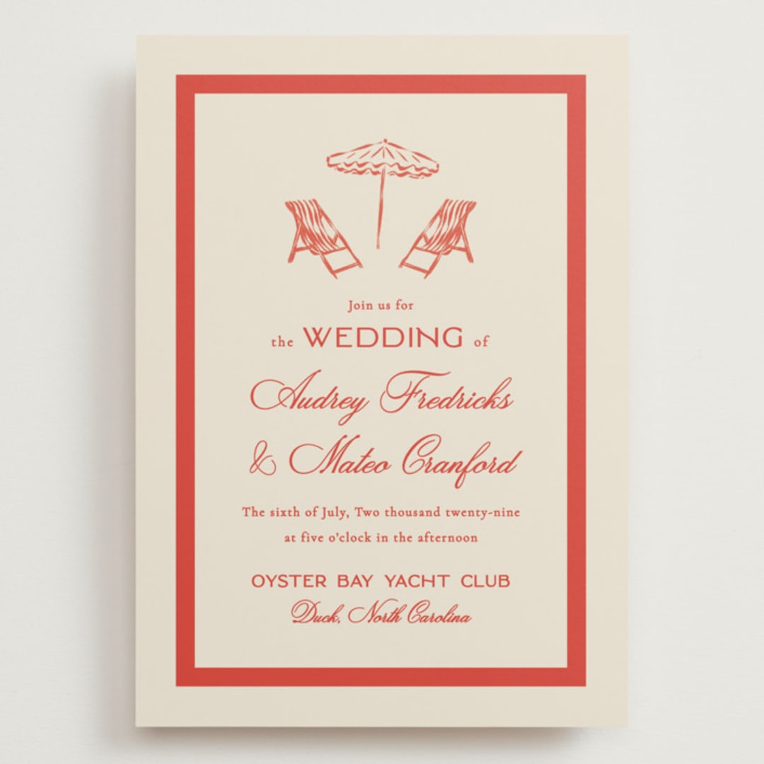 "Kitty Hawk" - Wedding Invitations in Lobster by Jackie Crawford - Front