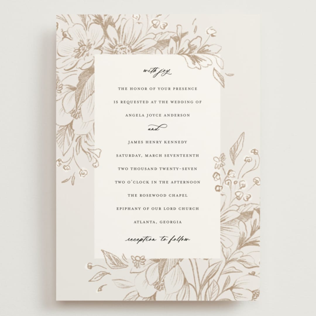 "Sketched Flora" - Wedding Invitations in Cream by Paper Raven Co. - Front