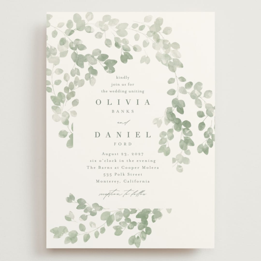 "Vining" - Wedding Invitations in Eucalyptus by Kristie Kern - Front