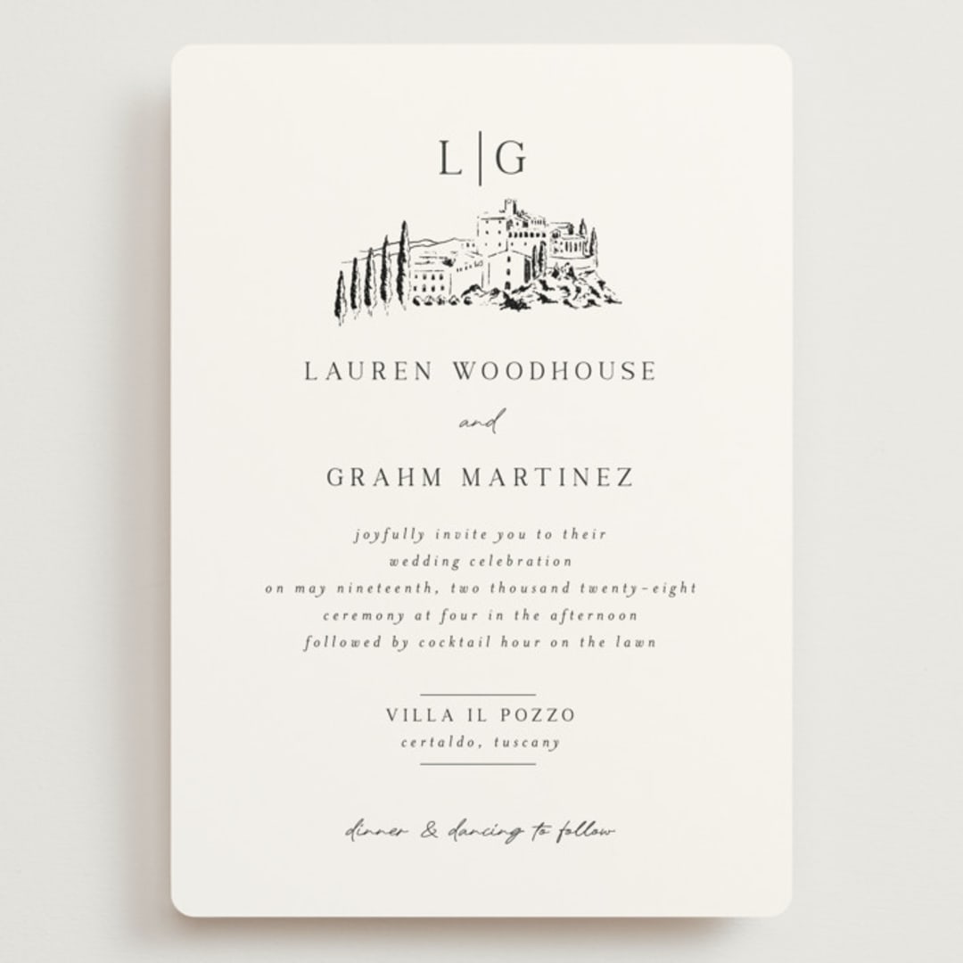 "Countryside Villa" - Wedding Invitations in Noir by Shiny Penny Studio - Front