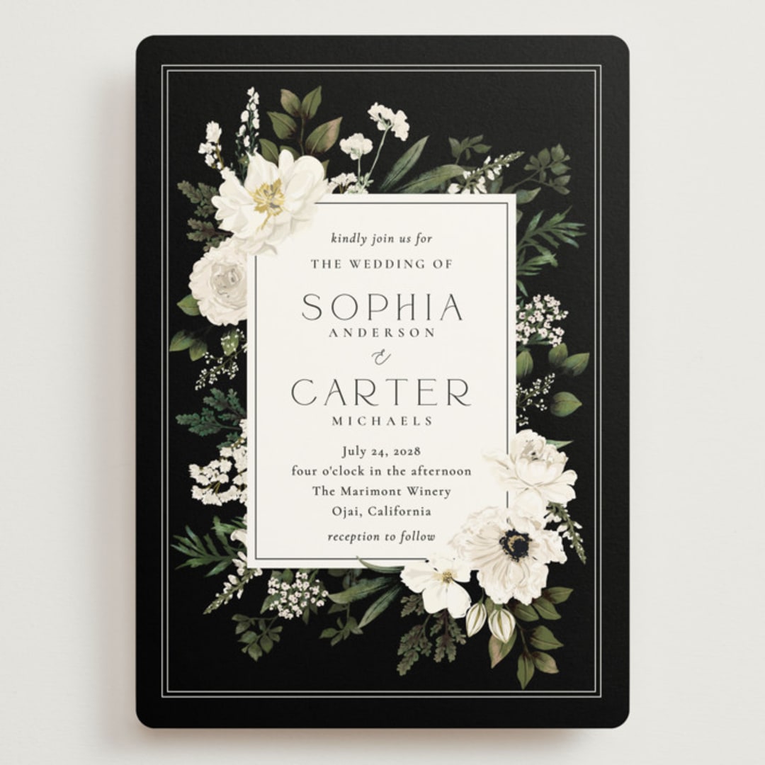 "Botanical Love" - Wedding Invitations in Black Tie by Susan Moyal - Front
