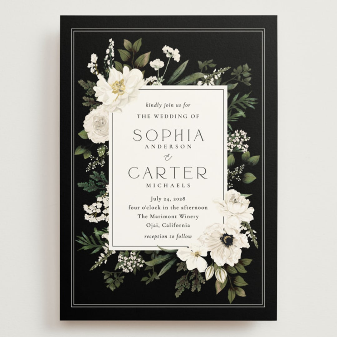 "Botanical Love" - Wedding Invitations in Black Tie by Susan Moyal - Front