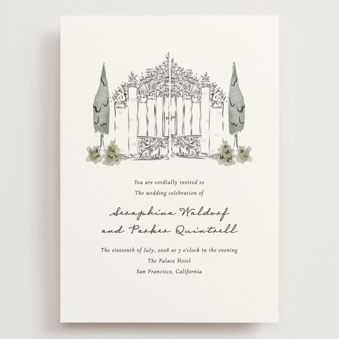"Hand illustrated Garden Gate" - Wedding Invitations in Forest by Jackie Crawford - Front