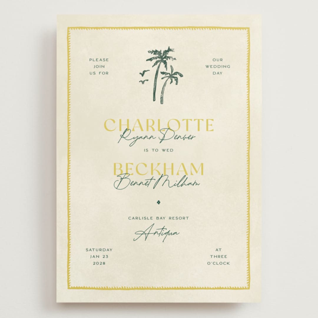 "Coastal Drift" - Wedding Invitations in Caribbean Citrus by Pixel and Hank - Front
